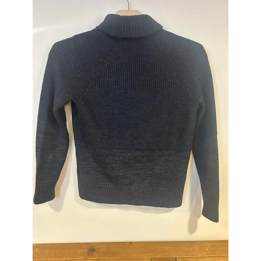Banana Republic L Cardigan Dark Blue Shawl-Collar Ribbed Grandpa-Core Fine Wool